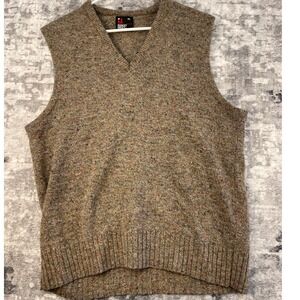 Vintage Robert Bruce Wool Blend Sweater Vest XL Brown Donegal Tweed Fleck Knit